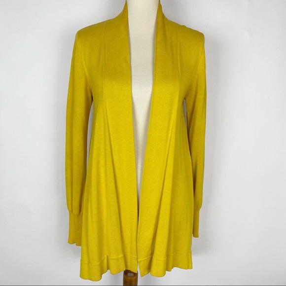 INC International Concepts Sweaters - INC Mustard Silk Blend LS Open Cardigan
